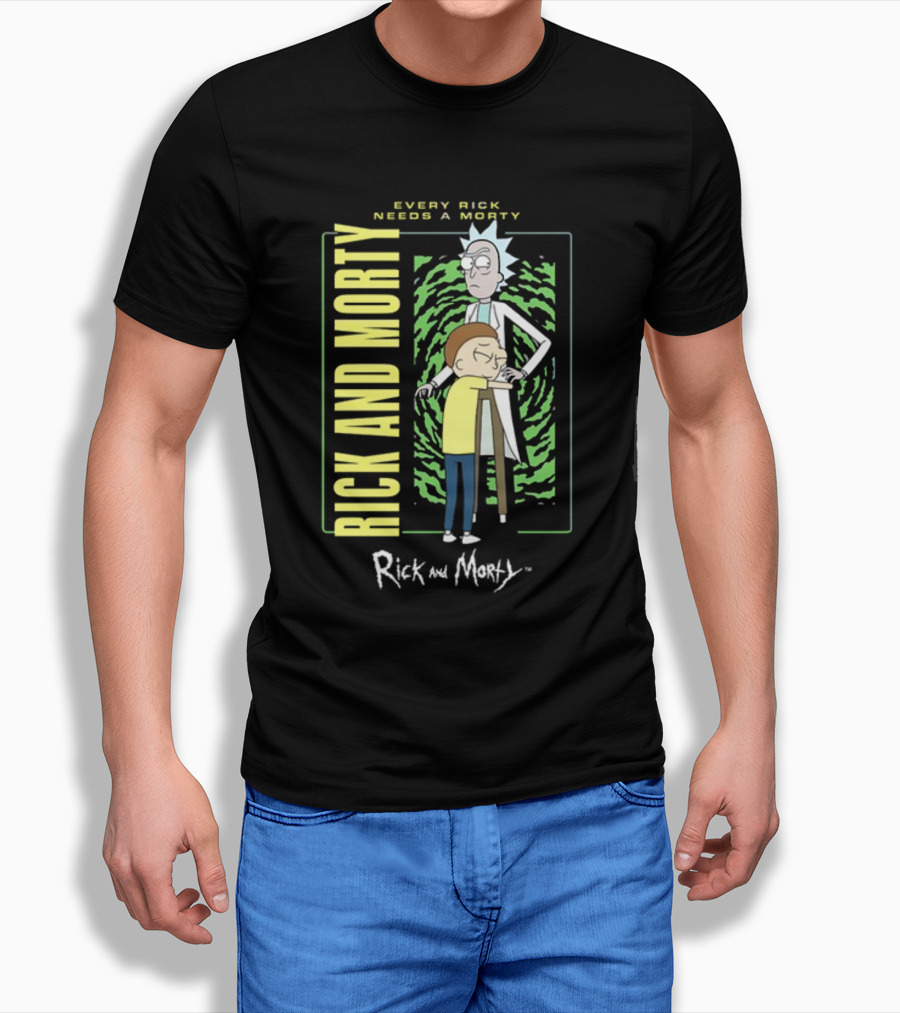 Every Rick Needs A Morty Rick And Morty Portal Green Background Duo T-Shirt