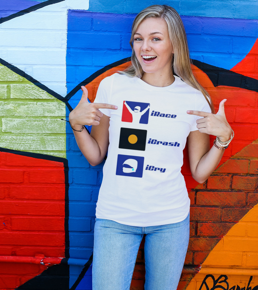 Basic Ollie IRace ICrash ICry Racing Icons And Emojis T-Shirt