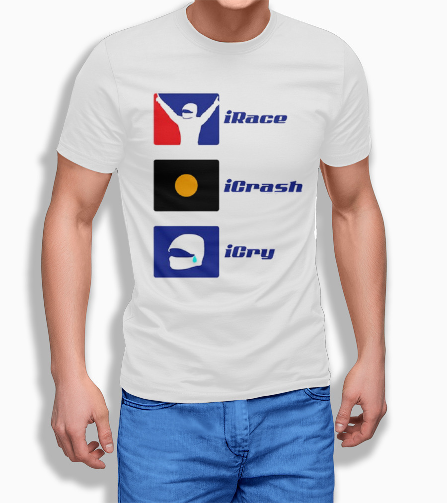 Basic Ollie IRace ICrash ICry Racing Icons And Emojis T-Shirt