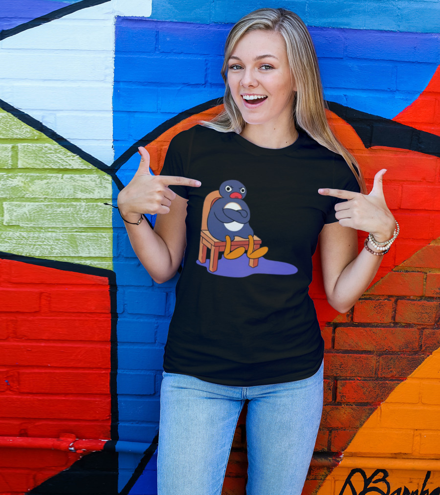 Everything Is Dumb And I Wanna Go Home Grumpy Penguin Sitting On Chair T-Shirt