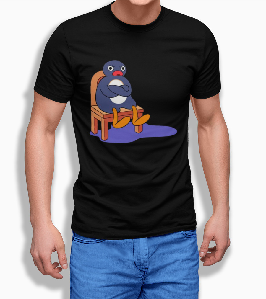 Everything Is Dumb And I Wanna Go Home Grumpy Penguin Sitting On Chair T-Shirt