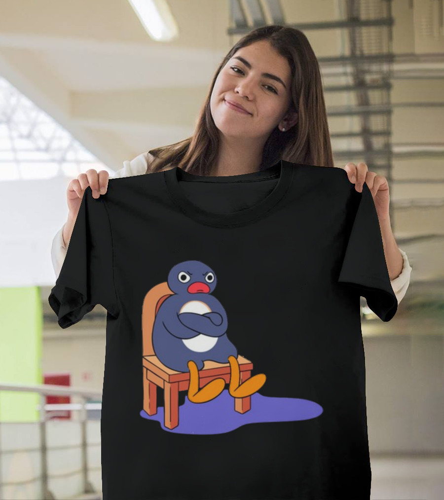 Everything Is Dumb And I Wanna Go Home Grumpy Penguin Sitting On Chair T-Shirt