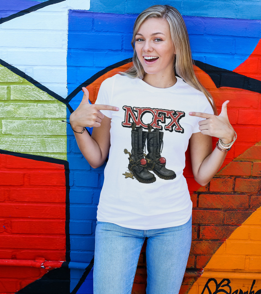 NOFX Punk Boots With Chains And Red Orbs T-Shirt
