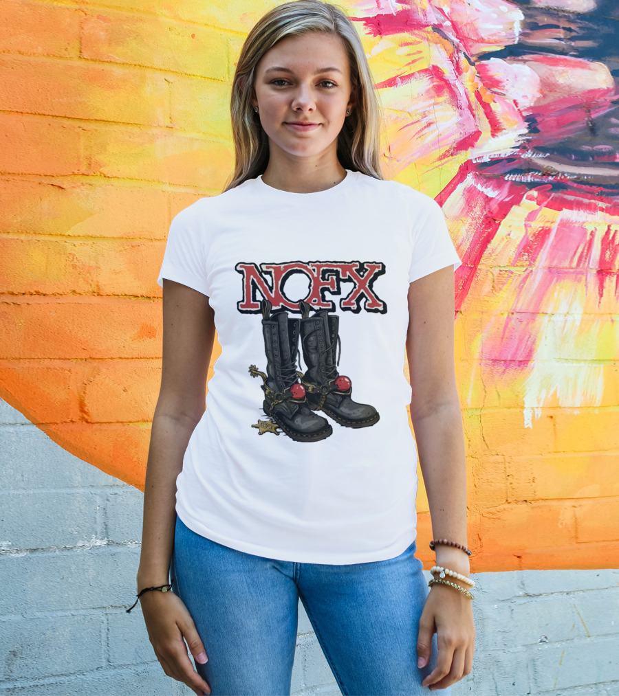NOFX Punk Boots With Chains And Red Orbs T-Shirt