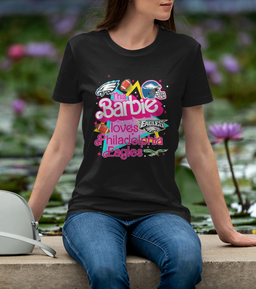 This Barbie Loves Philadelphia Eagles With Logos And Footballs T-Shirt