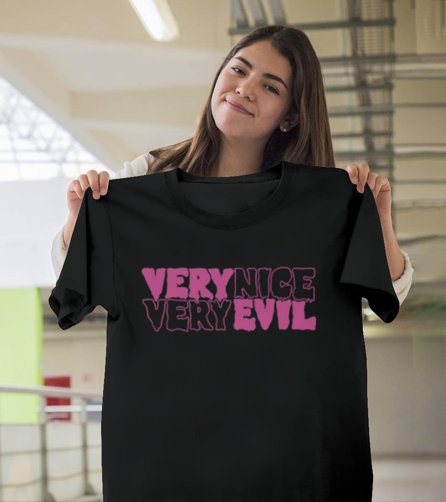 Very Nice Very Evil Pink Word Logo T-Shirt