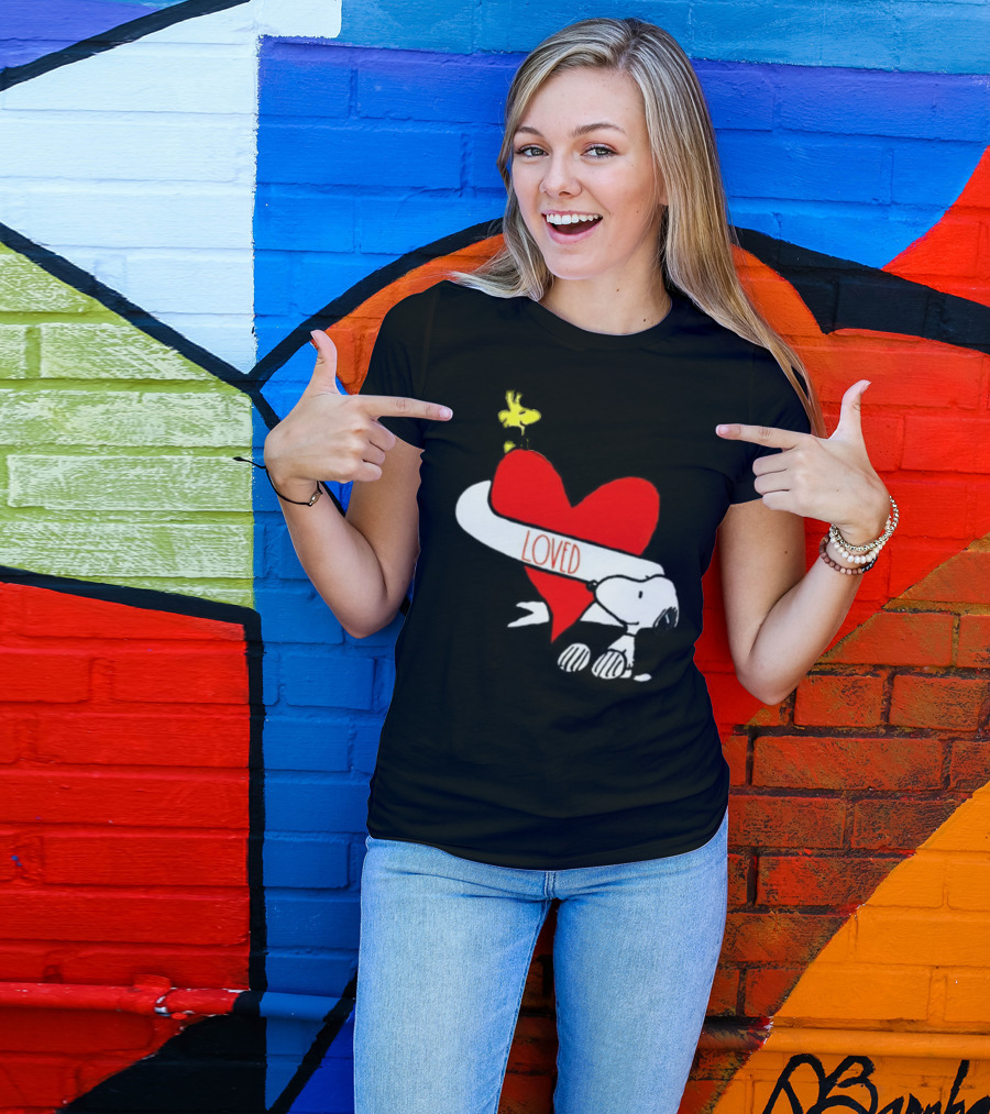 Rae Dunn X Peanuts Loved Snoopy Woodstock Red Heart T-Shirt