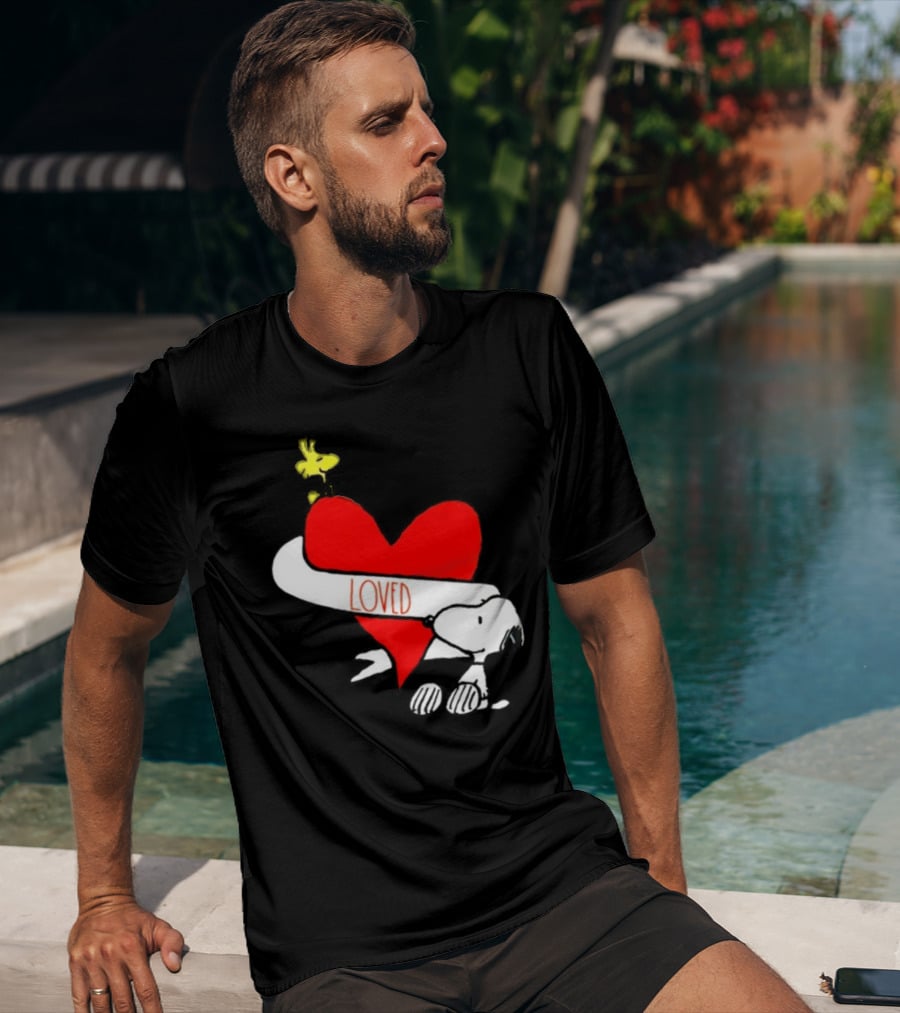 Rae Dunn X Peanuts Loved Snoopy Woodstock Red Heart T-Shirt