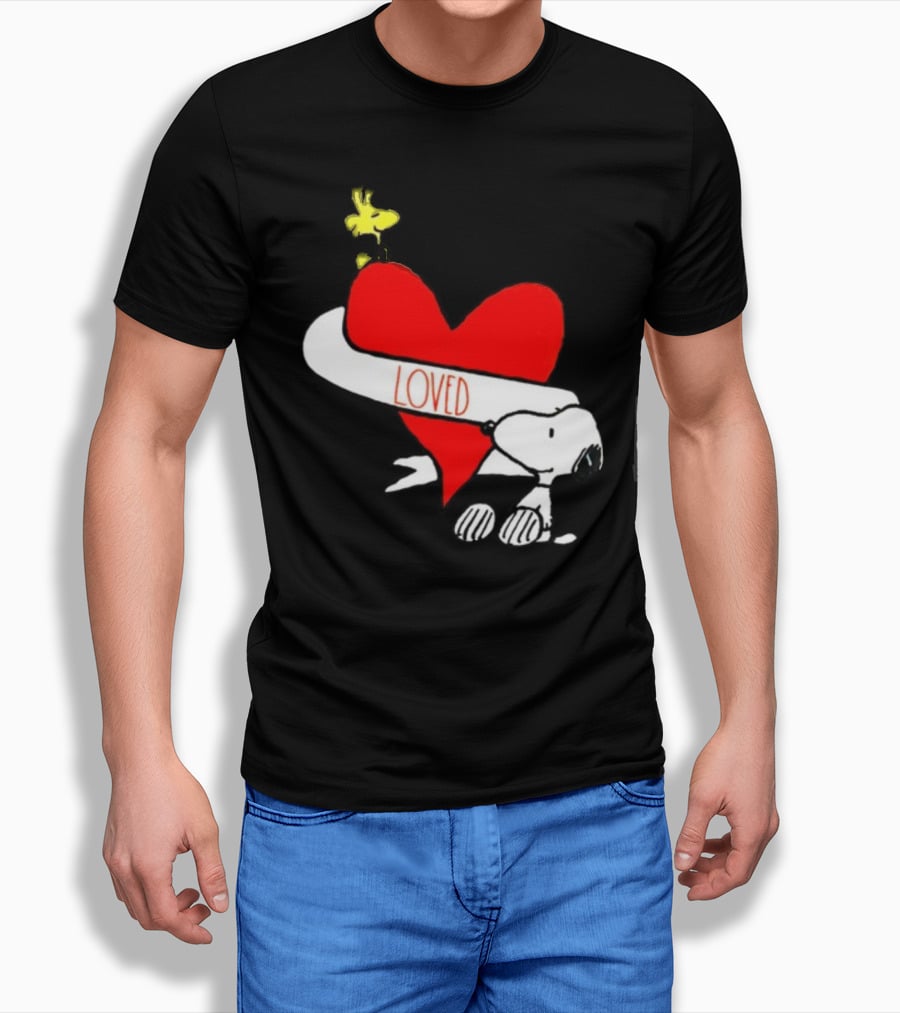 Rae Dunn X Peanuts Loved Snoopy Woodstock Red Heart T-Shirt