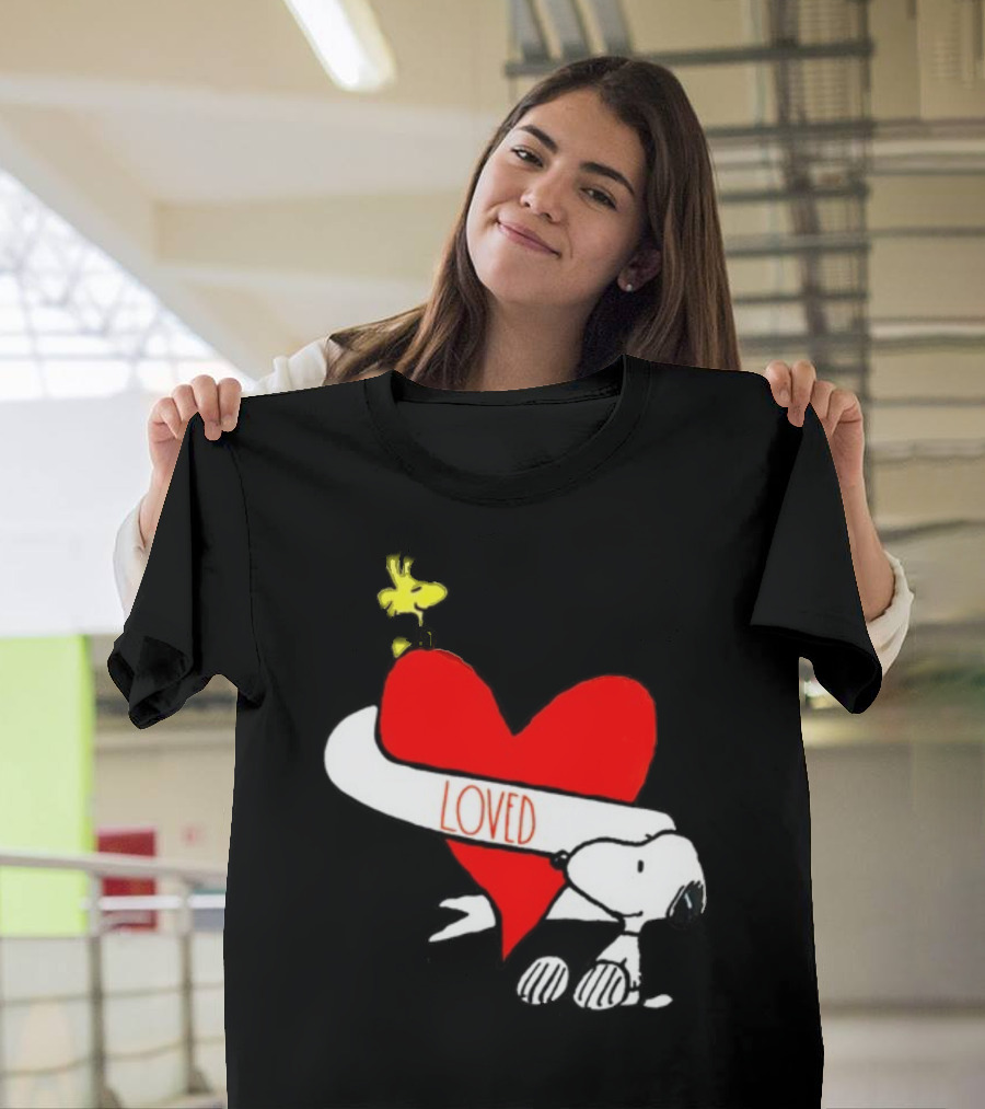 Rae Dunn X Peanuts Loved Snoopy Woodstock Red Heart T-Shirt