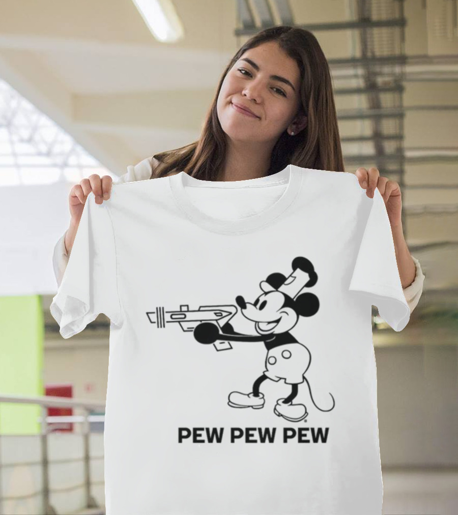 Pew Pew Pew Steamboat Mouse Retro Gun Fun T-Shirt