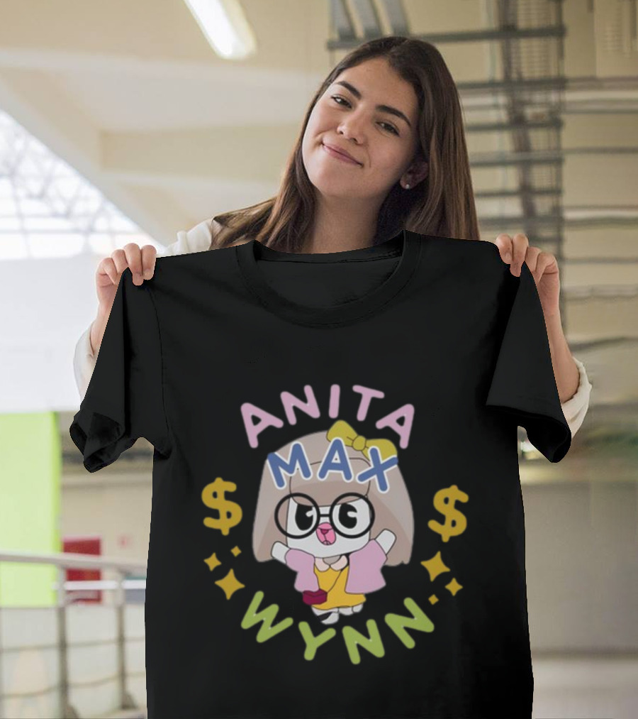 Anita Max Wynn Funnyahhtees Cartoon Character With Glasses And Dollar Signs T-Shirt