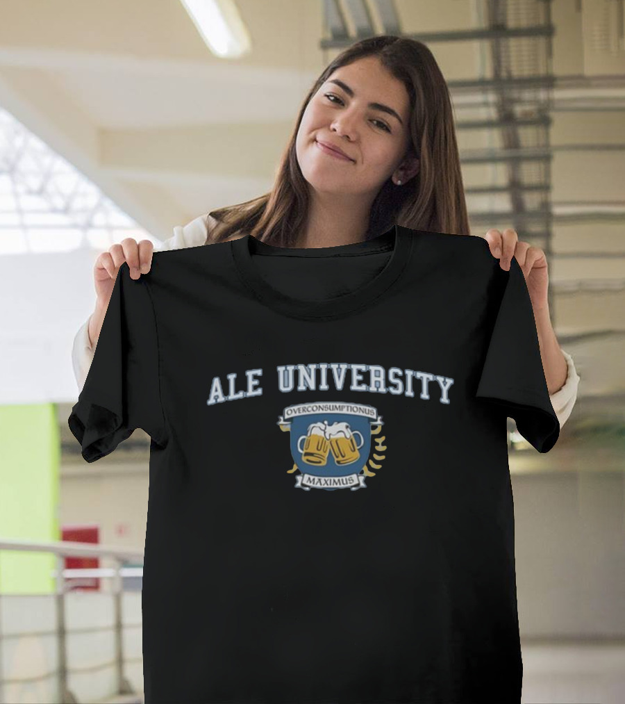 Ale University Overconsumptionus Maximus Beer Mugs Crest T-Shirt