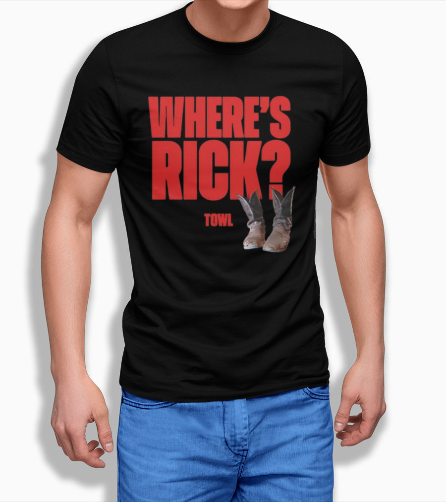 WHERE'S RICK TOWL Cowboy Boots Mystery T-Shirt