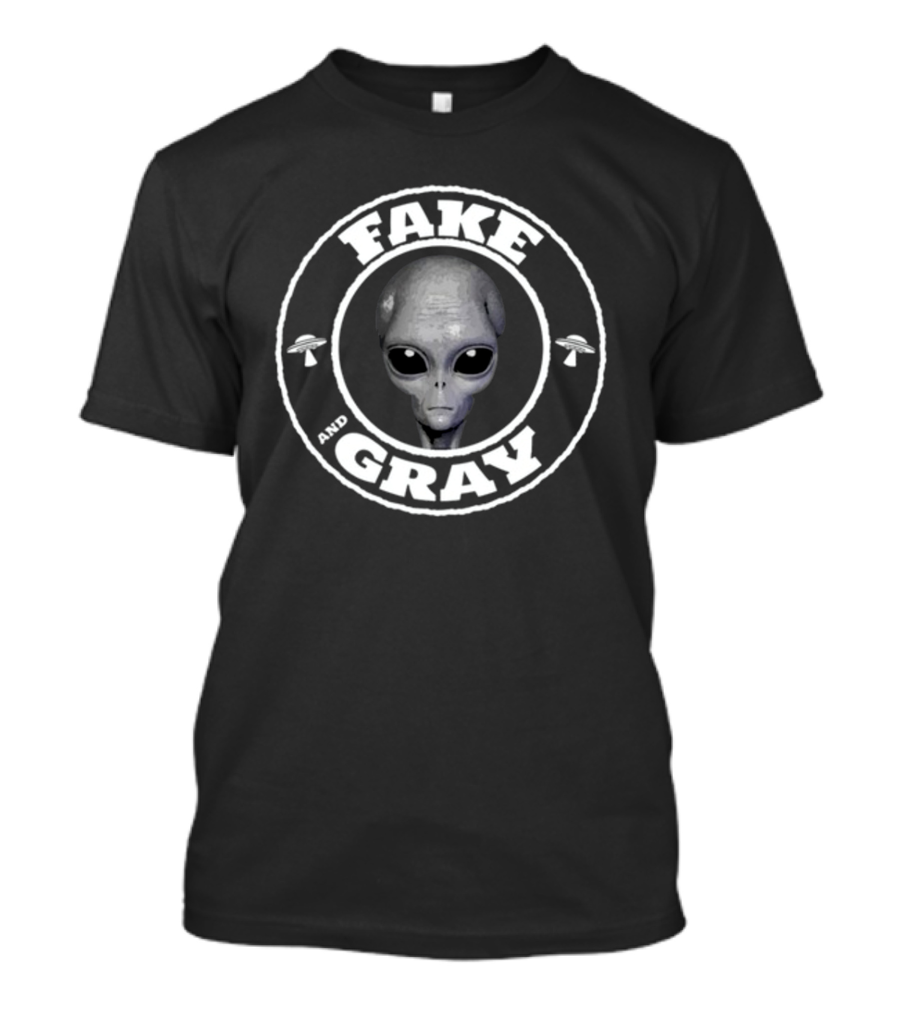 Fake And Gray Alien UFO Badge T-Shirt