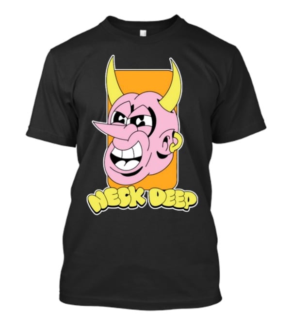 NeckDeepUK Neck Deep Cartoon Devil Face Yellow Horns Pink Head T-Shirt