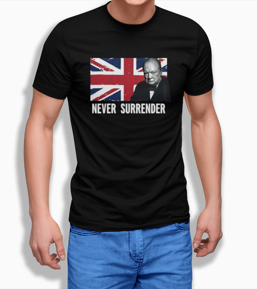 Never Surrender Winston Churchill Union Jack T-Shirt