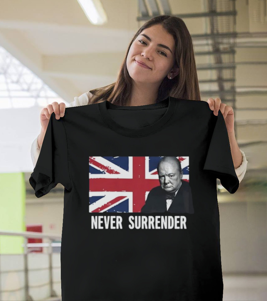 Never Surrender Winston Churchill Union Jack T-Shirt