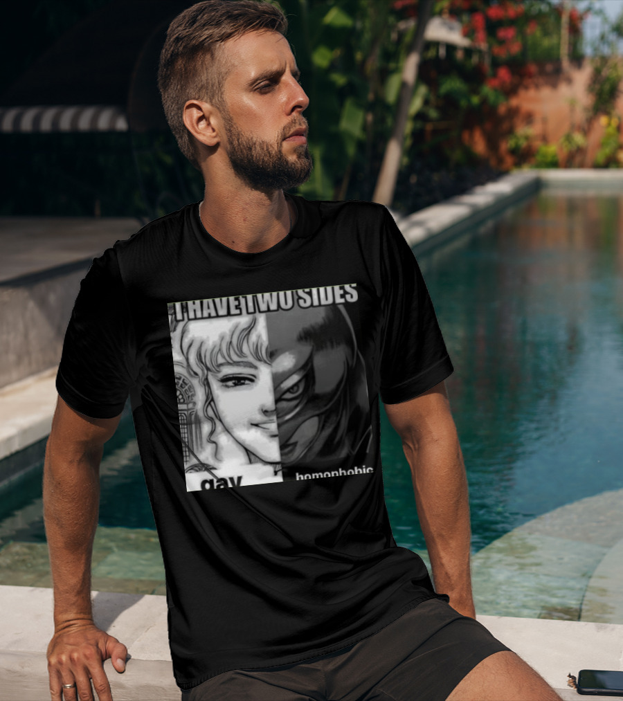I Have Two Sides Gay Homophobic Manga Character Split Face T-Shirt