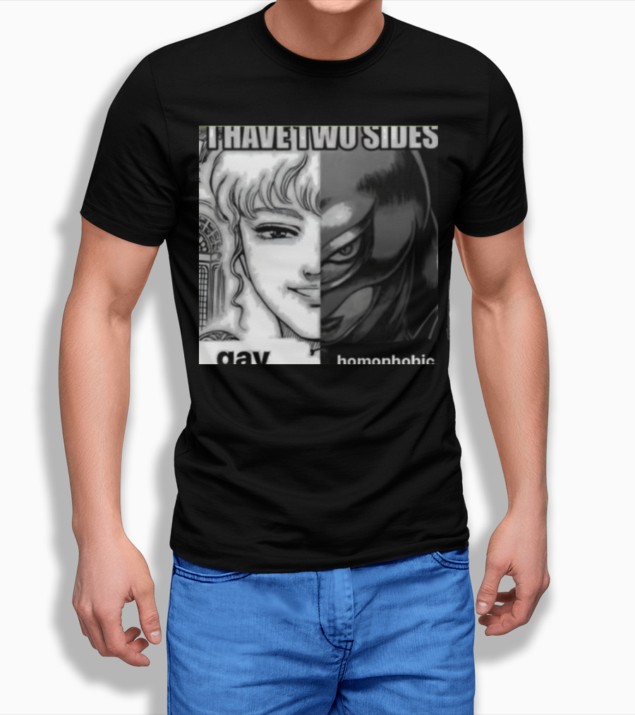 I Have Two Sides Gay Homophobic Manga Character Split Face T-Shirt