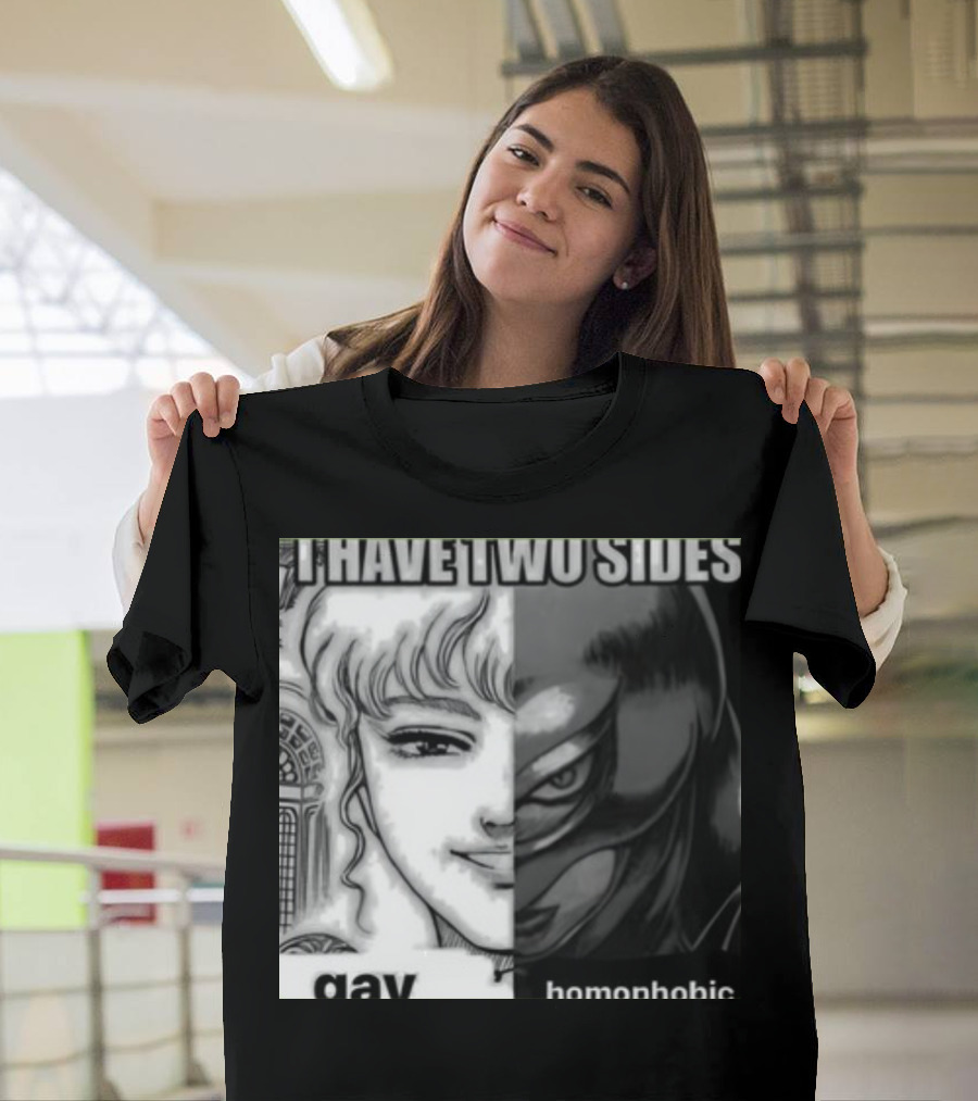 I Have Two Sides Gay Homophobic Manga Character Split Face T-Shirt