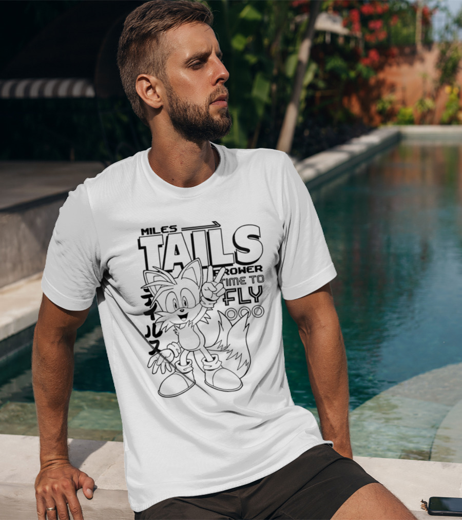 Miles Tails Prower Time To Fly Japanese Text T-Shirt