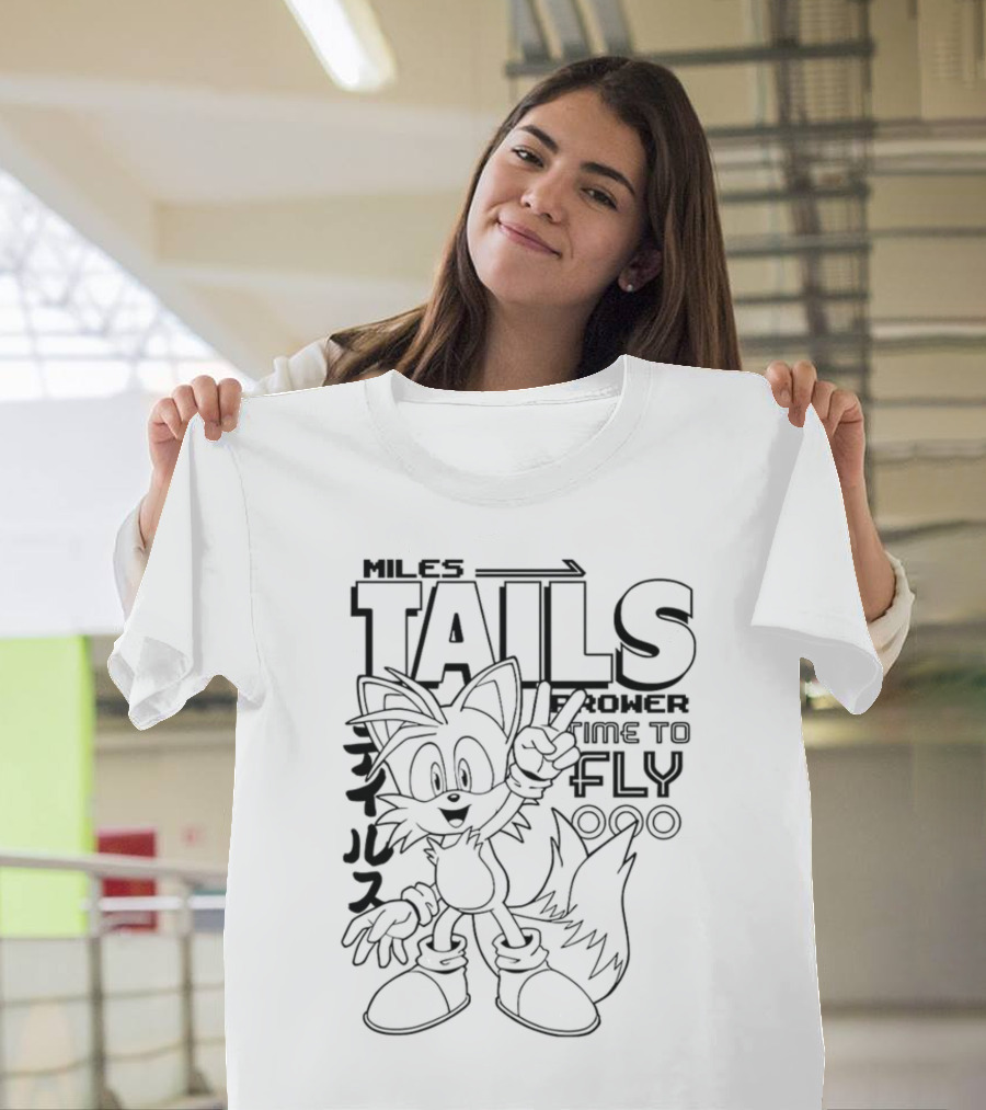 Miles Tails Prower Time To Fly Japanese Text T-Shirt