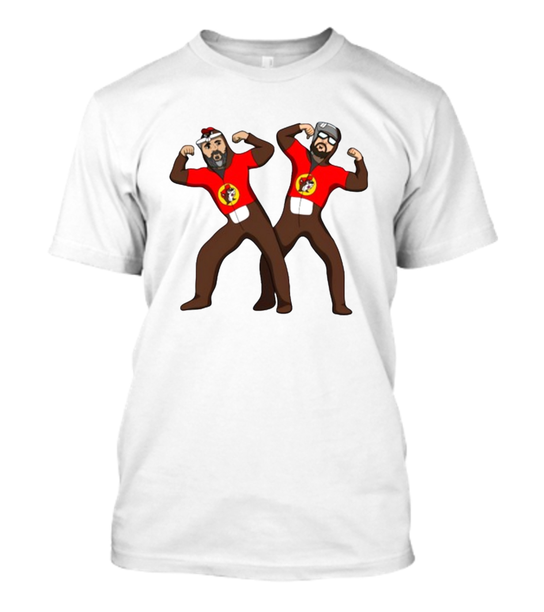 The Young Buc-Ees Wrestling Pose Characters With Beards And Red T-Shirt