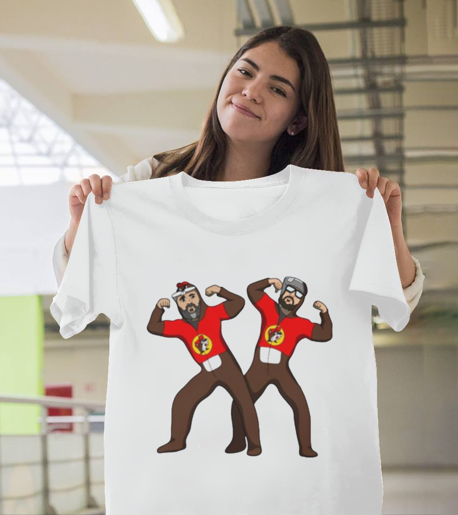 The Young Buc-Ees Wrestling Pose Characters With Beards And Red T-Shirt