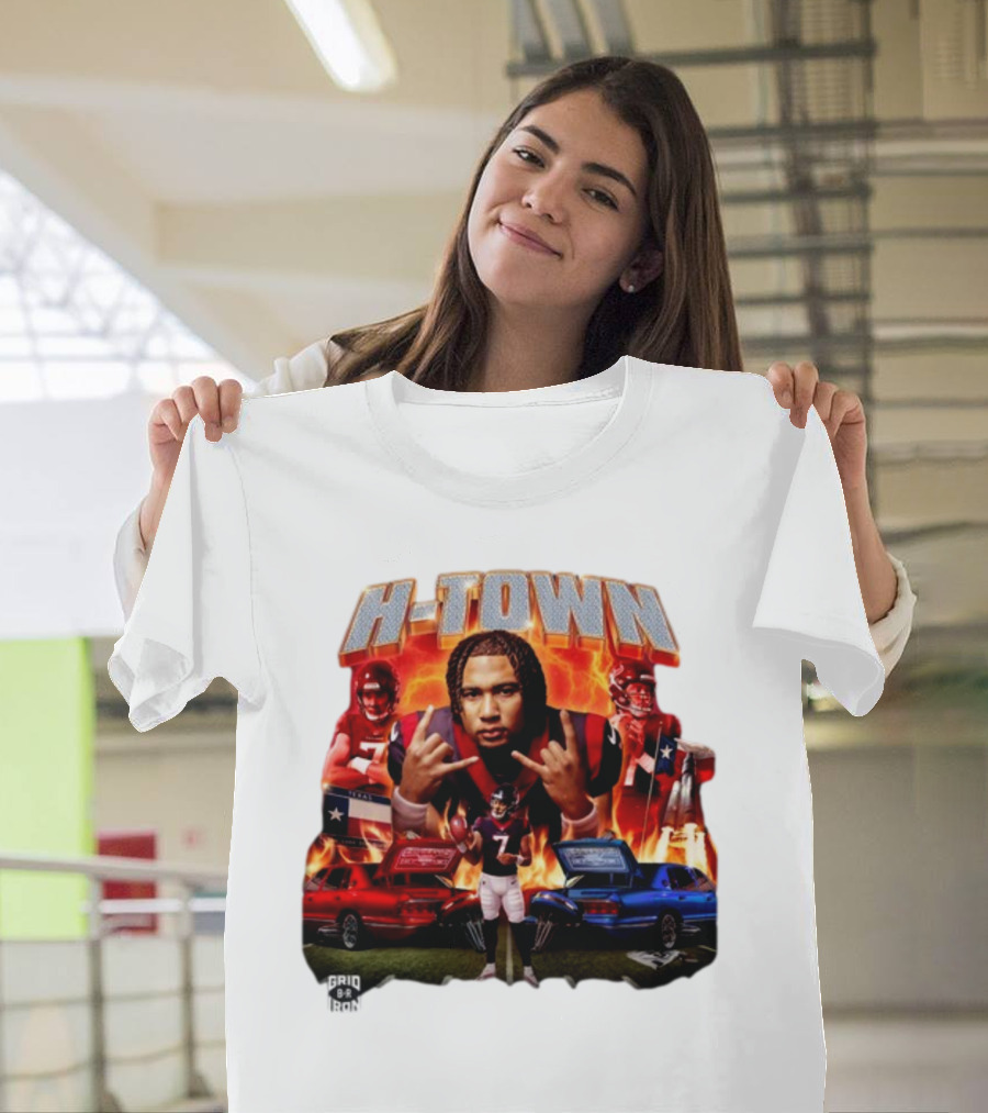 H-Town CJ Stroud Football Grid Iron Texas Pride Flames T-Shirt