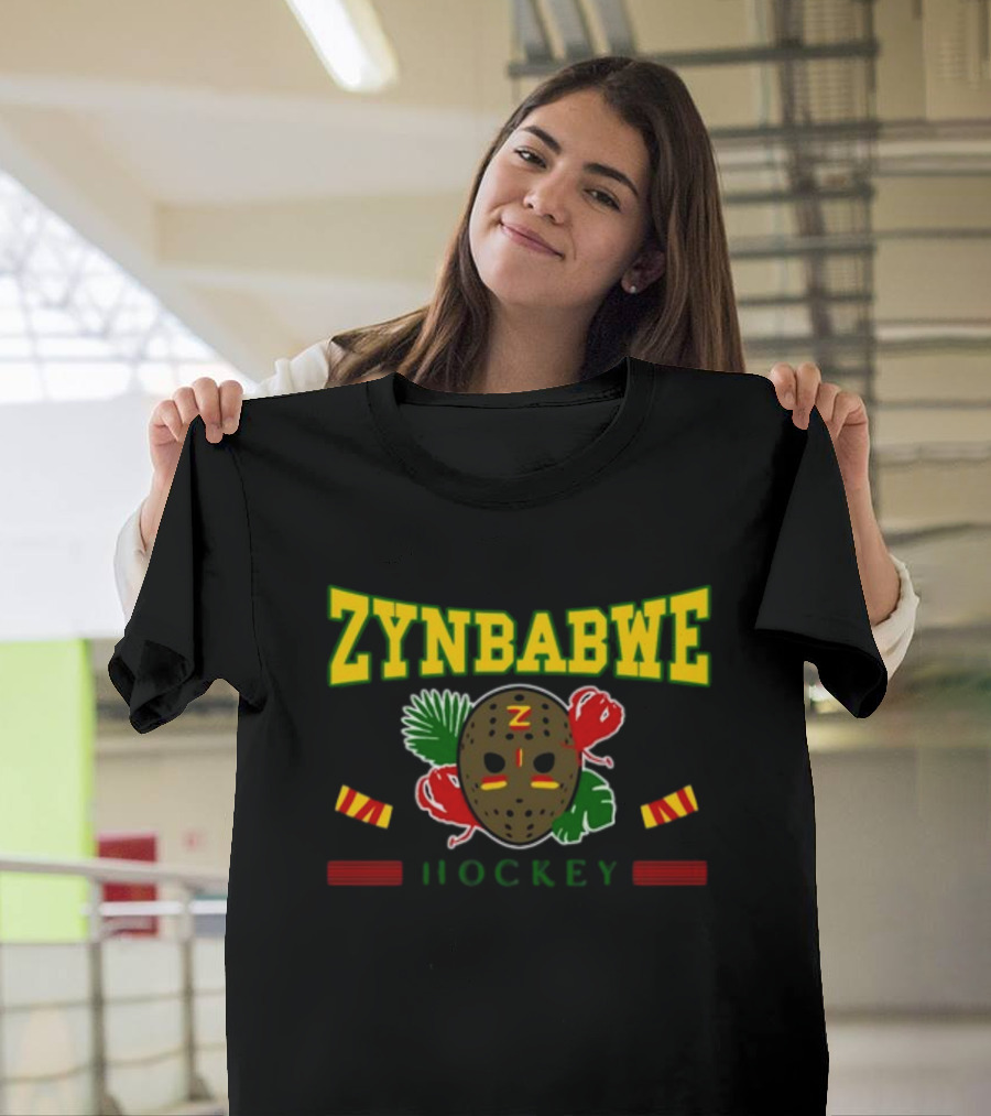 Frzrtrps Store Zimbabwe Hockey Mask And Sticks Design Zybwe Hockey Tarp T-Shirt