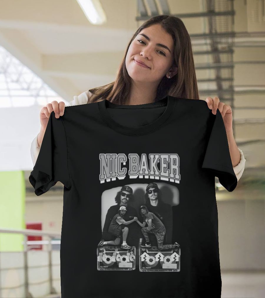 Nic Baker Mixtape 80s Style Skateboarders Retro Black And White Photography T-Shirt