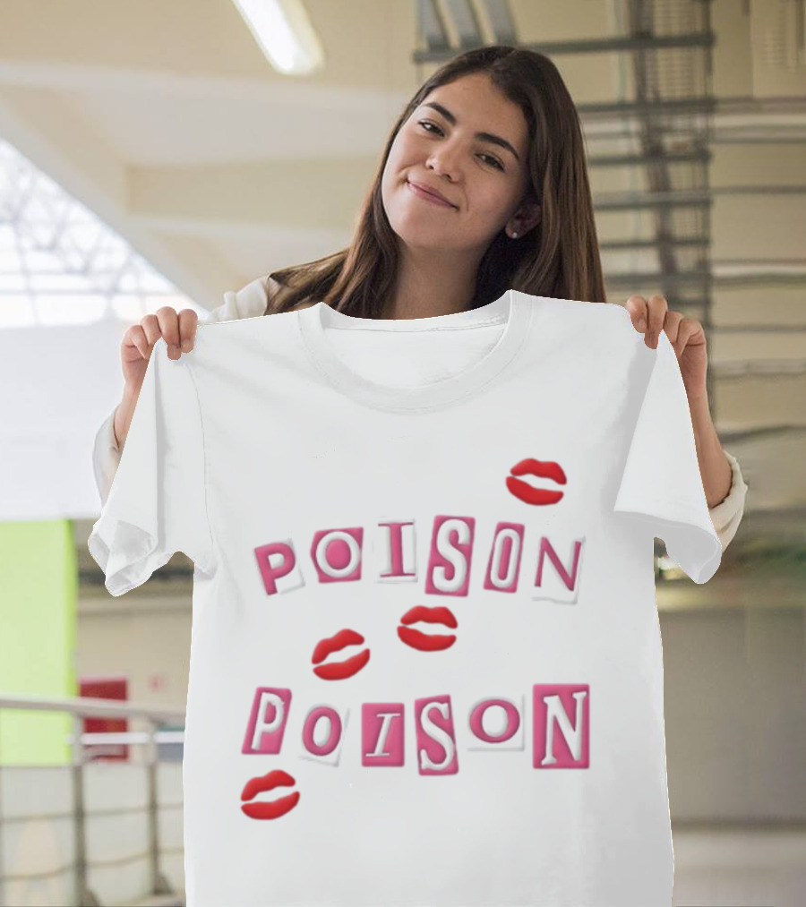 POISON POISON Red Lips Text Blocks T-Shirt
