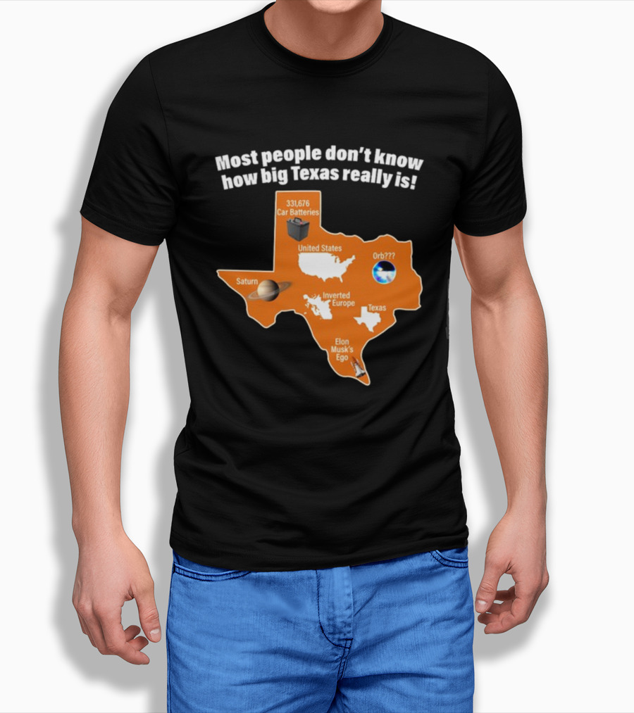 Funny Texas Map With Saturn Elon Musk's Ego And Car Batteries T-Shirt