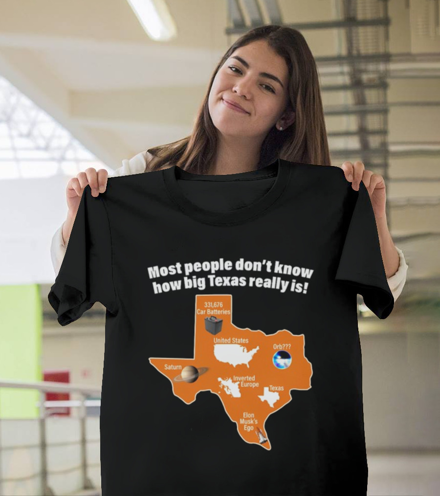 Funny Texas Map With Saturn Elon Musk's Ego And Car Batteries T-Shirt