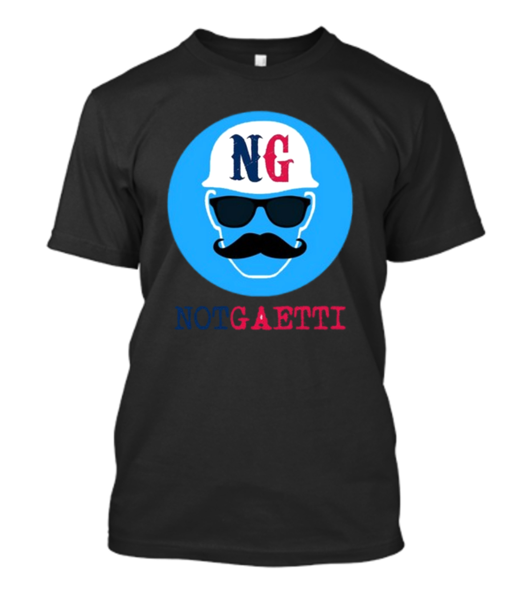 NG Not Gaetti Mustache Hat Sunglasses Blue Circle T-Shirt