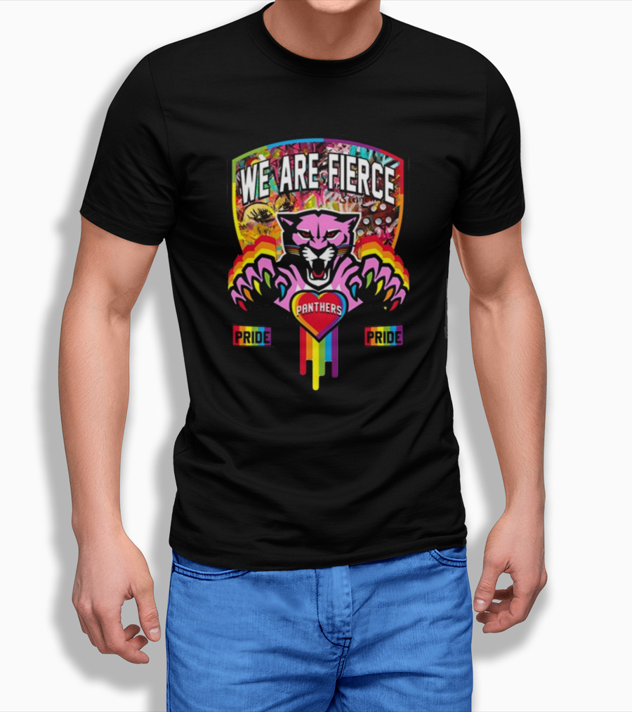 We Are Fierce Panthers Pride Colorful Rainbow Badge T-Shirt