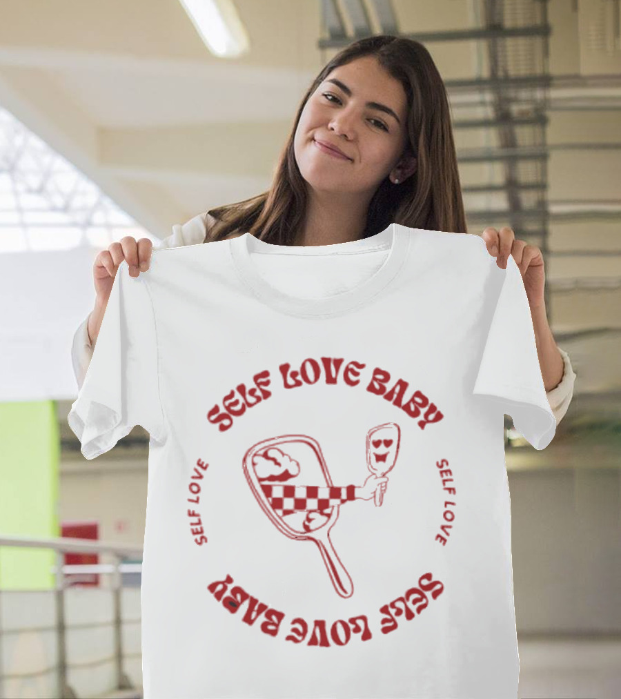 Self Love Baby Hand Mirror Reflection Checkered Arm Hearts T-Shirt