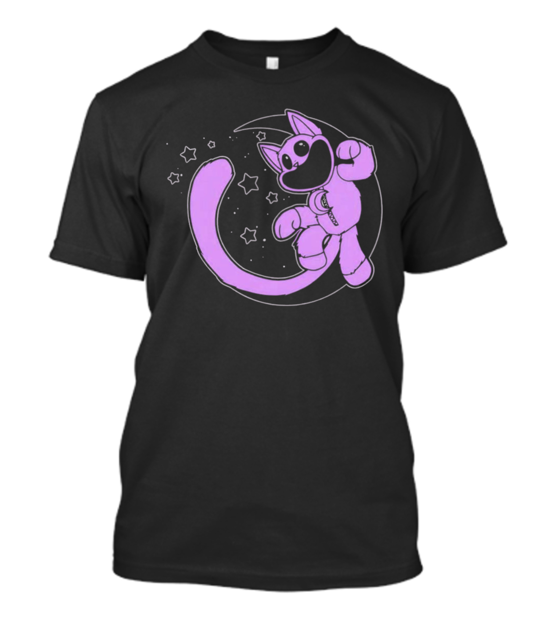 Purple Cartoon Cat With Stars And Moon T-Shirt