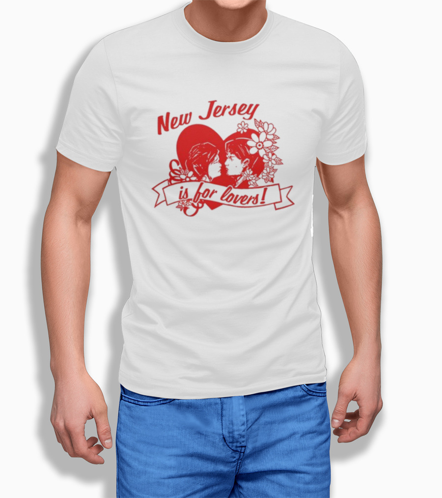 New Jersey Is For Lovers Red Heart Floral Banner T-Shirt