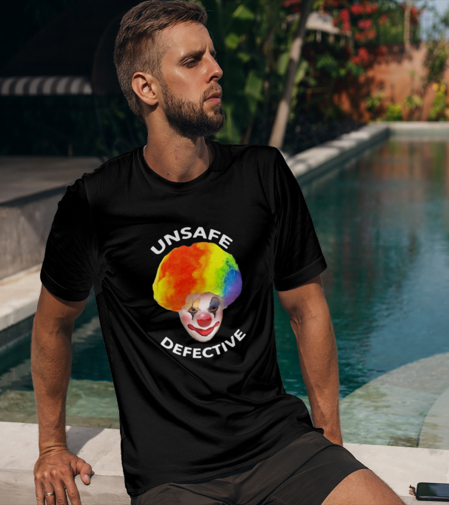 Unsafe Defective Clown Rainbow Hair Face T-Shirt