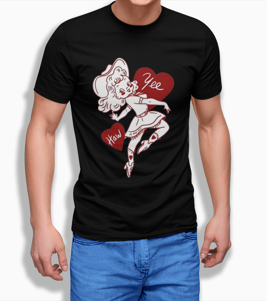 Elrayartist Yee Haw Valentines Girl With Hearts And Cowboy Hat T-Shirt