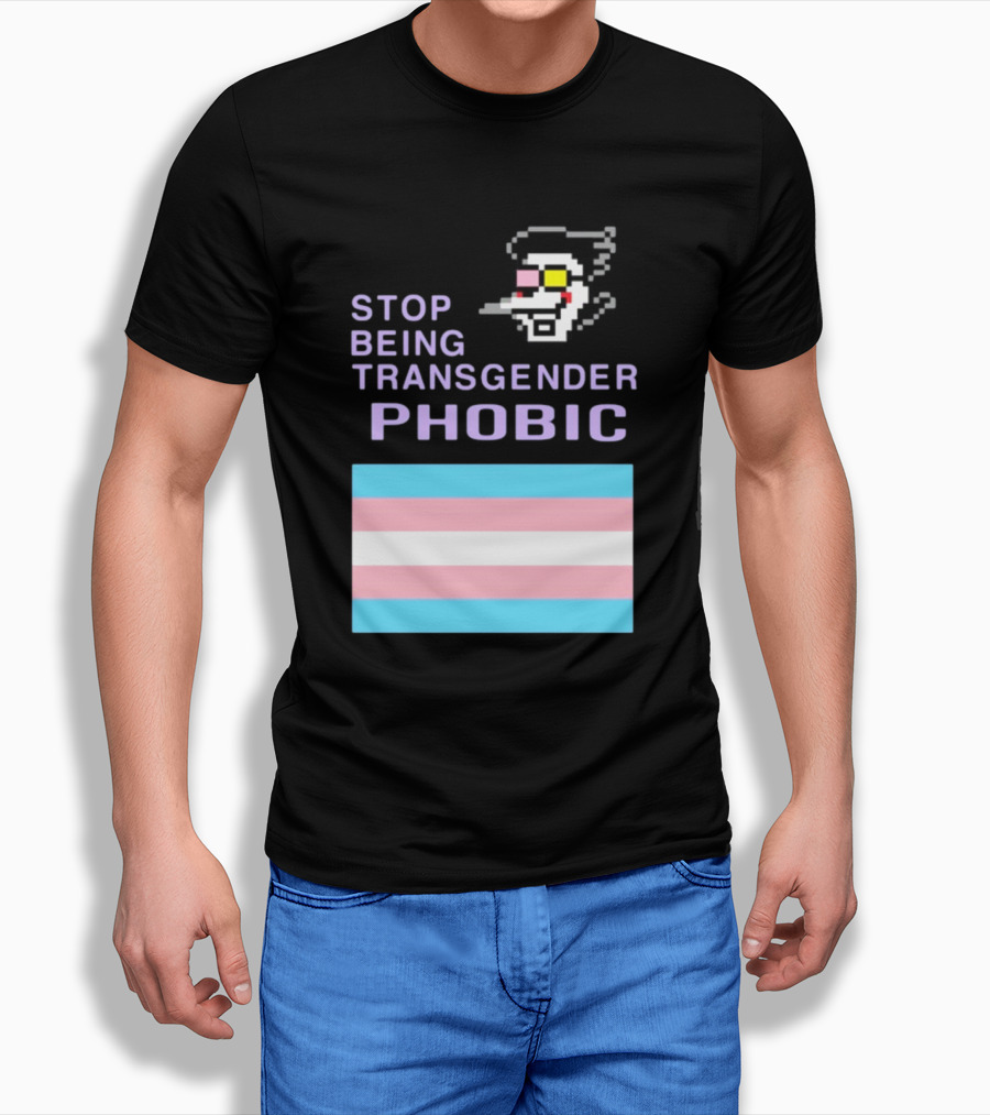 STOP BEING TRANSGENDER PHOBIC Deltarune Spamton Trans Flag T-Shirt
