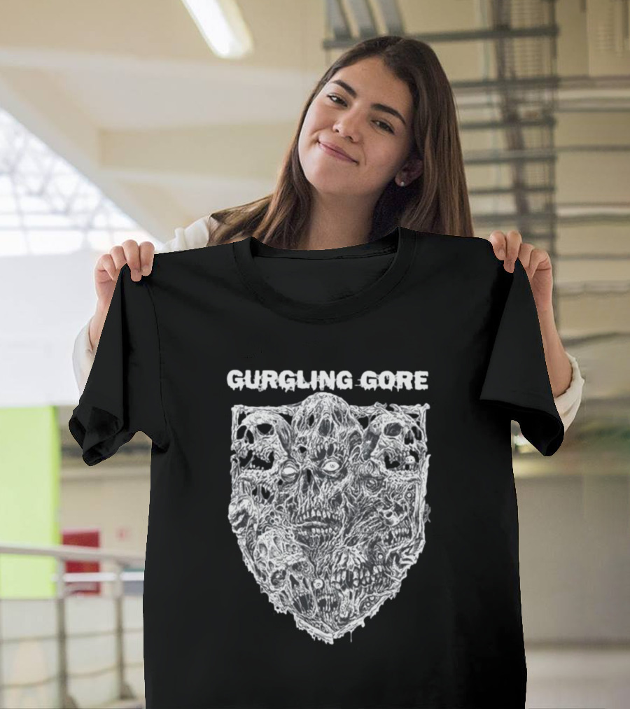Gurgling Gore Skull Horror Shield T-Shirt