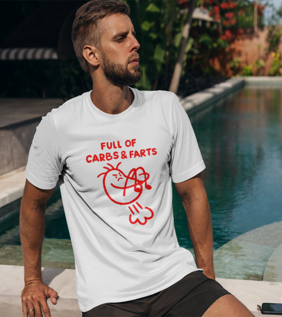 FULL OF CARBS AND FARTS Silly Cartoon Character Emitting Gas T-Shirt