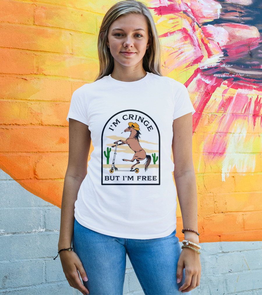 I'm Cringe But I'm Free Horse Riding Scooter In Desert Scene T-Shirt
