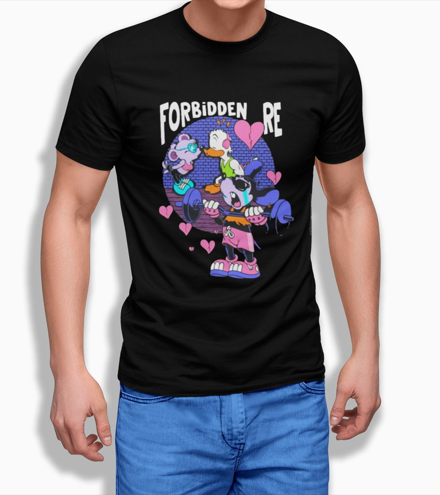 FORBIDDEN RE Broke Heart Cartoon Parody With Weights And Pink Hearts T-Shirt