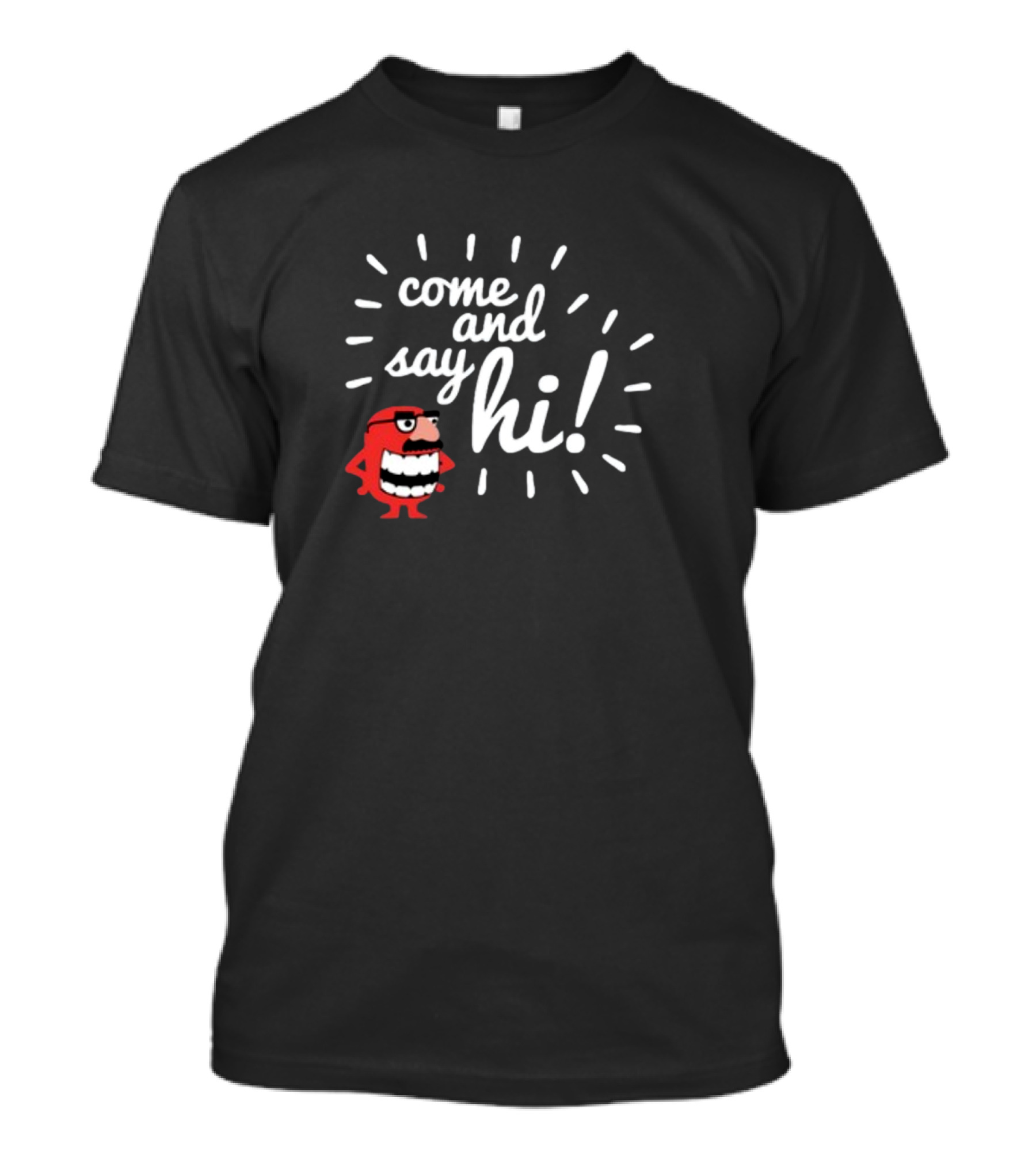 Ministryoftesting Come And Say Hi Red Cartoon Character T-Shirt