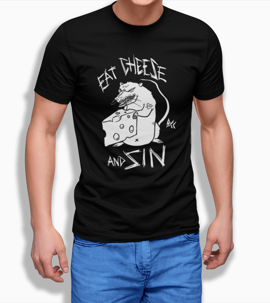 Blackcraft Cult Eat Cheese And Sin Rat Illustration BCC Text T-Shirt
