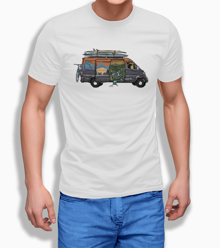 Born To Roam Adventure Camper With Surfboards And Bicycles T-Shirt